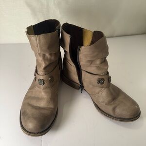 Rieker Peggy 98 Beige Leather Ankle Boots Women's Size 5.5-6 Inside  Zipper